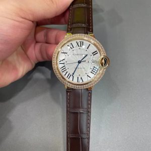Cartier Ballon Bleu 42mm Rose Gold Super Clone Watch with Diamonds 1101131239 - front view | Ballon Bleu de Cartier